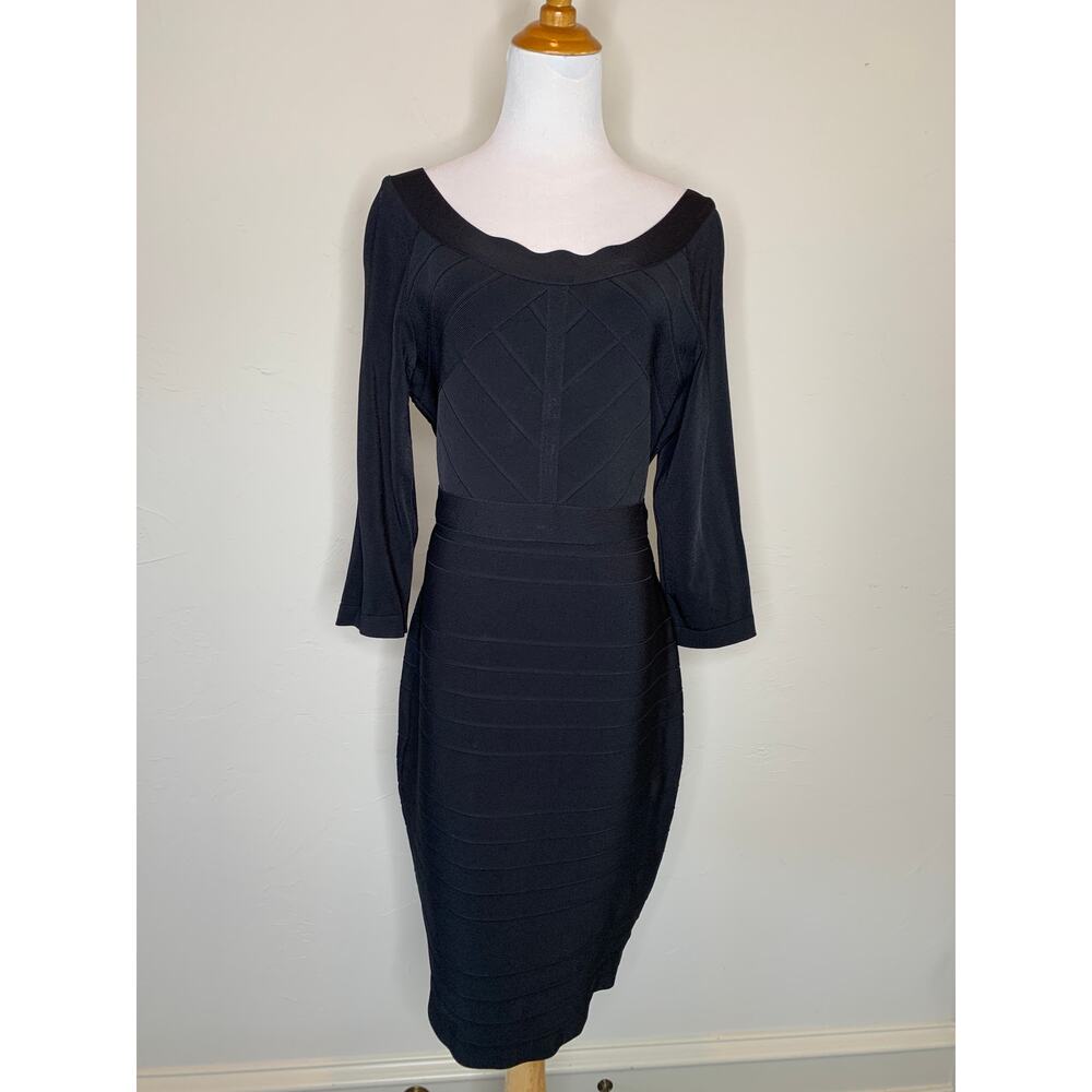 JS Collections Black Bandage Dress Scoop Neck Sz 12